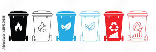Waste sorting bin icon set vector editable stroke