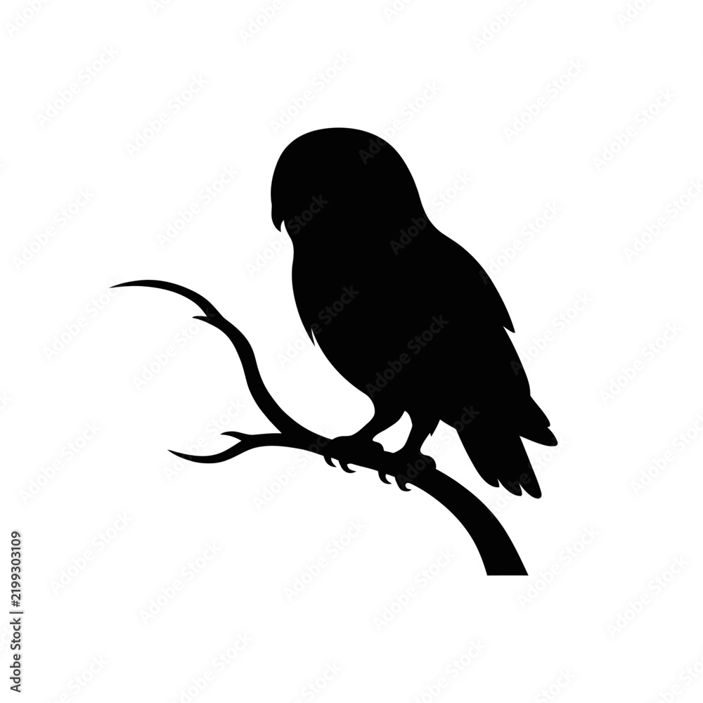 Obraz premium Silhouette Owl Perched on Branch Minimalist Design