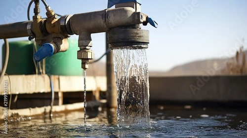 Close-Up of A Metal Water Tap Pouring Steady Stream Into a Trough