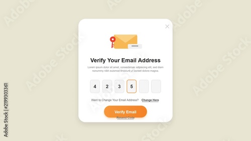 Email address verification popup modal with digit code input interface