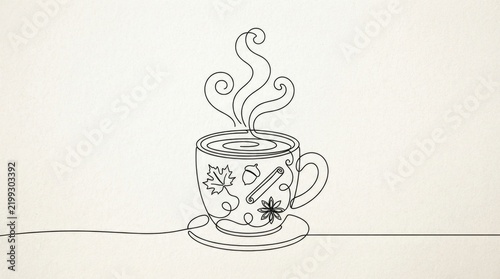 Minimalist Line Art Sketch of Steaming Hot Coffee Cup