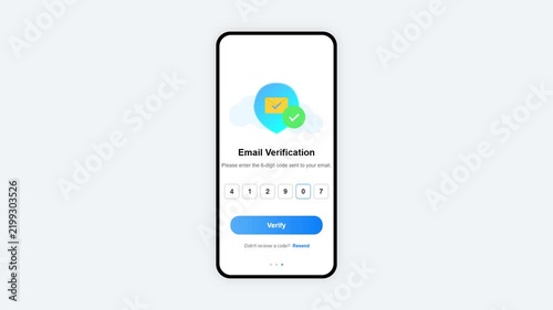 Smartphone app screen showing user entering email verification security code