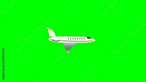 Cartoon private jet flying on a green screen