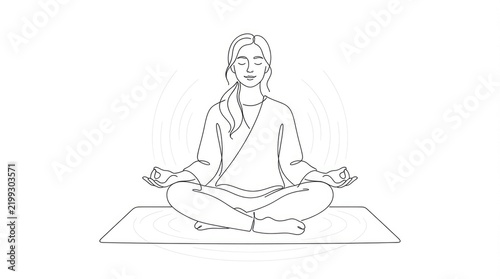 Woman Meditating Yoga Pose Line Art Sketch Icon