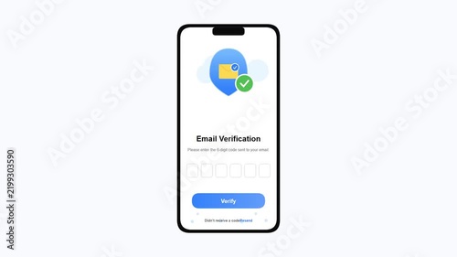 Smartphone screen showing email verification code entry animation