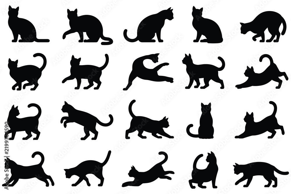 Obraz premium Set of black cat silhouettes
