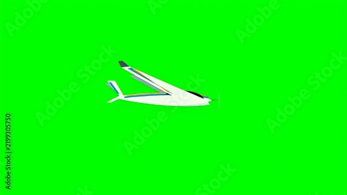 Minimalist 3D model of a futuristic airplane on green screen