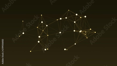 Abstract plexus network animation, golden geometric connection lines and dots, digital technology data structure on dark background