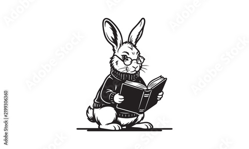 reading rabbit Silhouette Vector