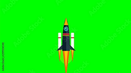 Cartoon Rocket Ship Launching on Green Screen Background