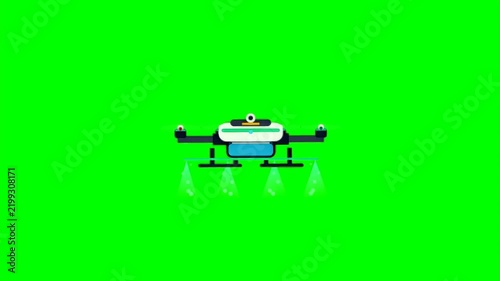 Animated cartoon drone flying on green screen background