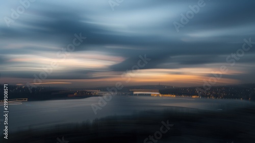 Sunrise over river city