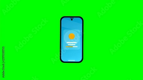 Flat Design Cartoon Smartphone with Interface on Green Screen Chroma Key Background