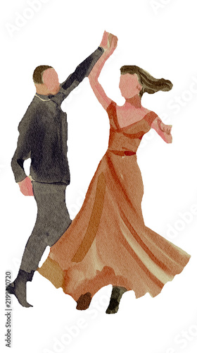 Ballroom Dance Couple Waltz Watercolor Illustration for Wedding Romantic Aesthetic Clipart Bundle