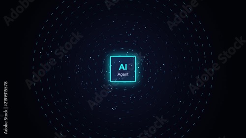 Ai agent digital concept with glowing cybernetic interface and data particles animation artificial intelligence