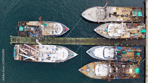 top-down view of fishing boats in point judith