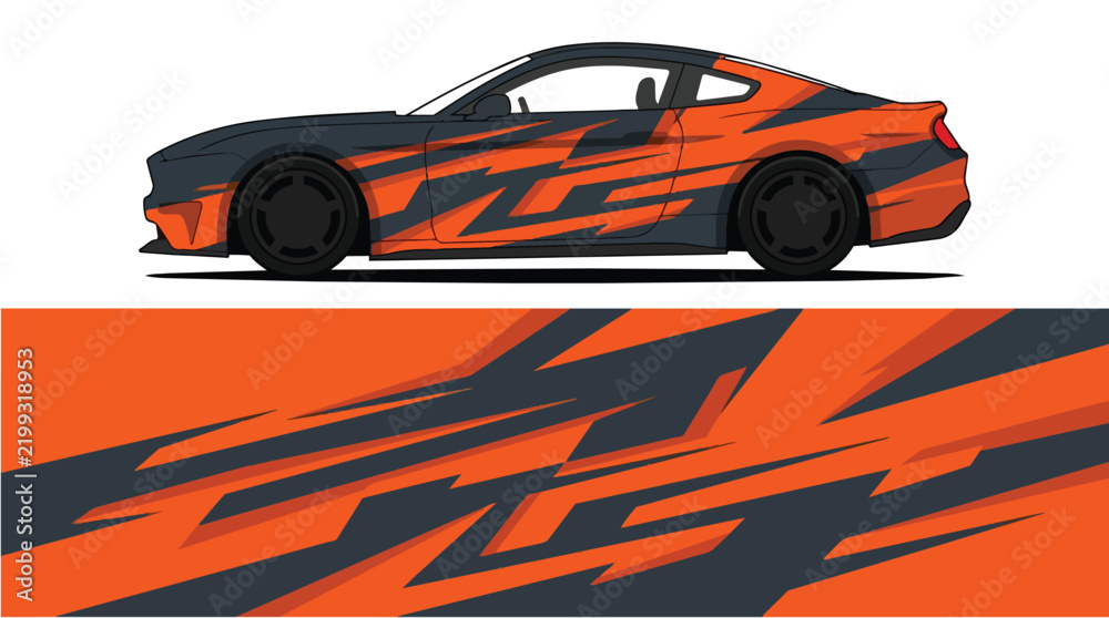 Fototapeta premium Orange Black Racing Car Wrap Design Vector Illustration