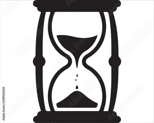 Simple hourglass icon representing time management and deadlines with passing time measurement business productivity work efficiency time limit black white design element time running out