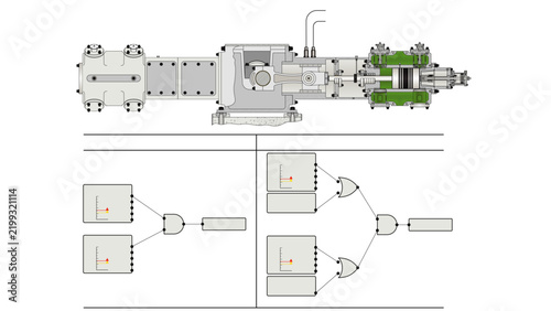 Line drawing showing two relay logic diagrams for API 618 reciprocating compressor crosshead accelerometers