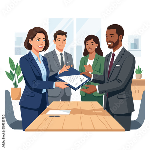 Business People Signing Contract Agreement in Office Meeting - Diverse Team Collaboration
