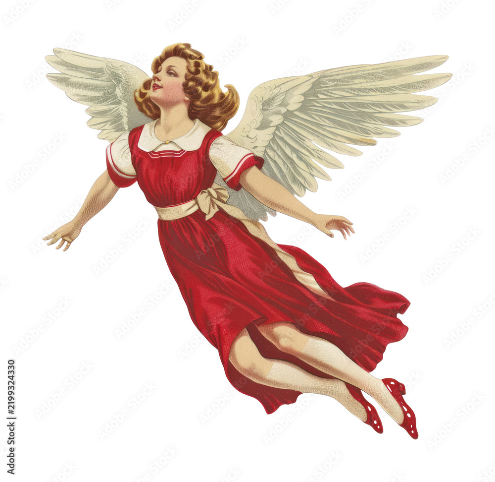 Fototapeta premium PNG Vintage angel illustration flying gracefully.