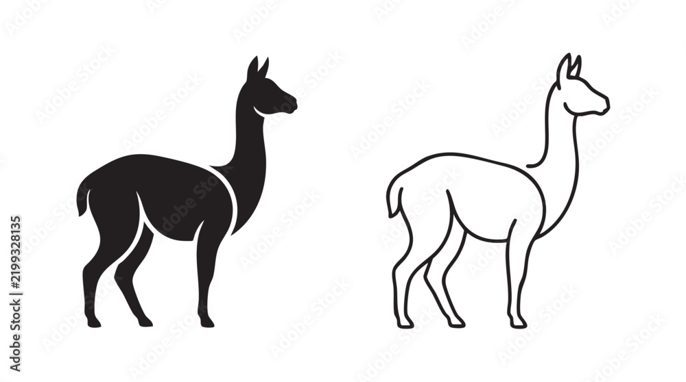 Obraz premium vicuna silhouette with line art vector icon set featuring animal