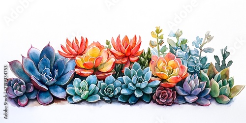A beautiful watercolor arrangement of succulents in vivid smooth gradients showcasing nature's art