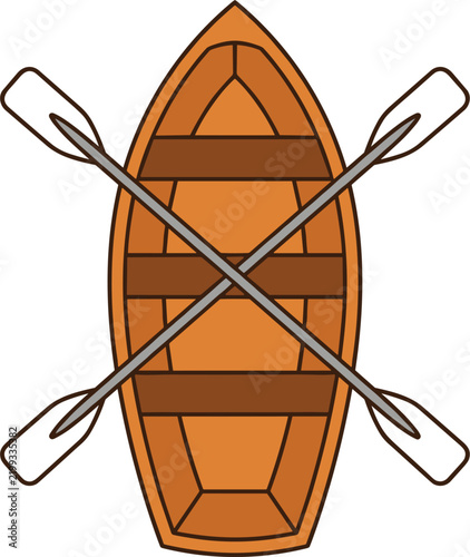 Bild auf Leinwand Top view wooden rowboat vector illustration with crossed oars paddles floating d