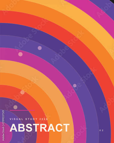 A vibrant abstract background featuring colorful concentric circular stripes and soft glowing light particles in a modern artistic graphic design