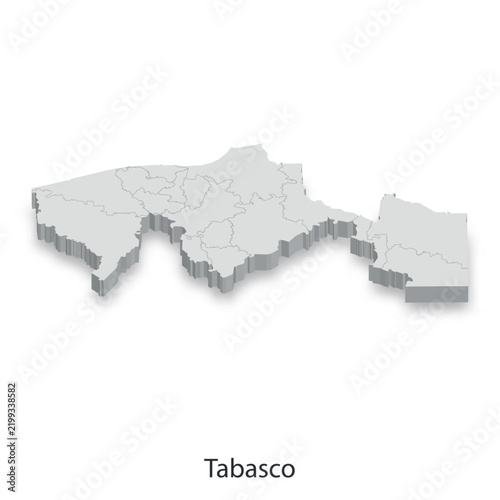 3D Map of Tabasco State, Mexico - Administrative Divisions