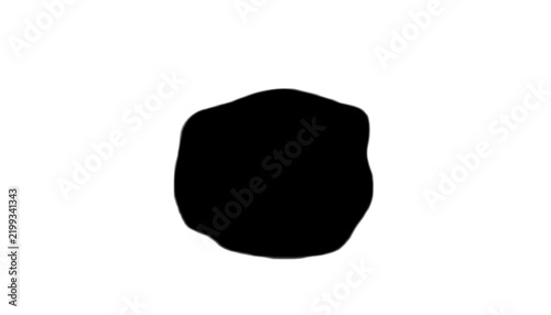Round black blob with irregular edges on transparent background for design.