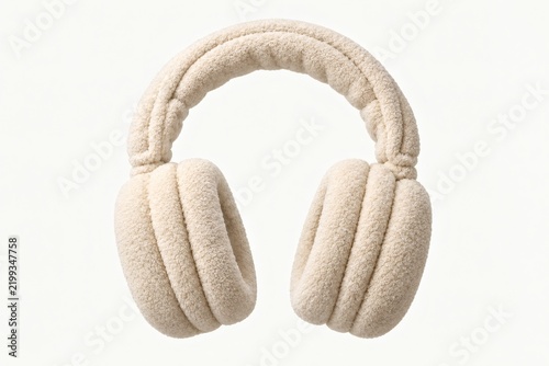 Cream boucle fleece headphones front view on white background