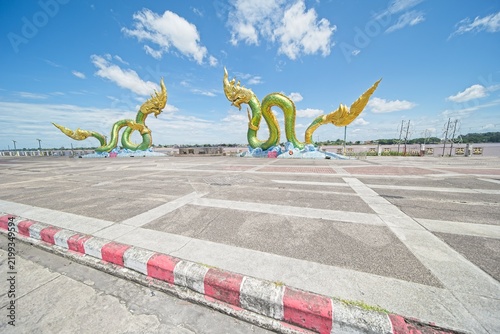 the naga statue at nong khai, a city at mekong river in north est thailand.
