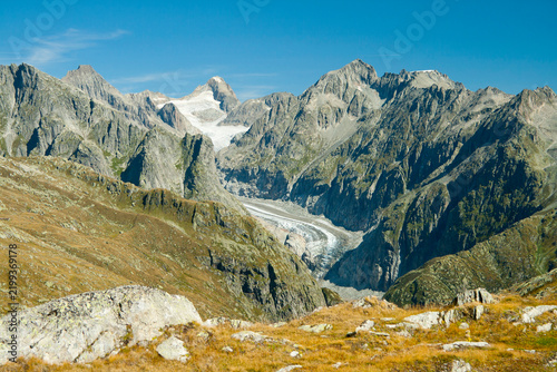 Stunning Alpine Fiescher Glacier Landscape with Majestic Peaks