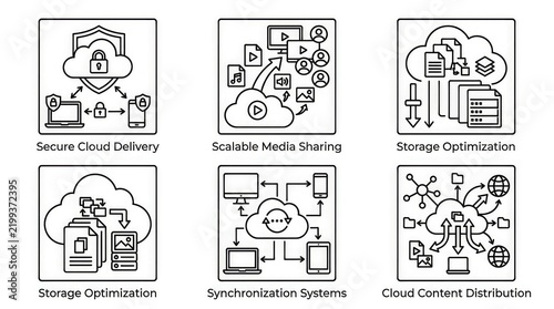 Cloud content distribution technology icons