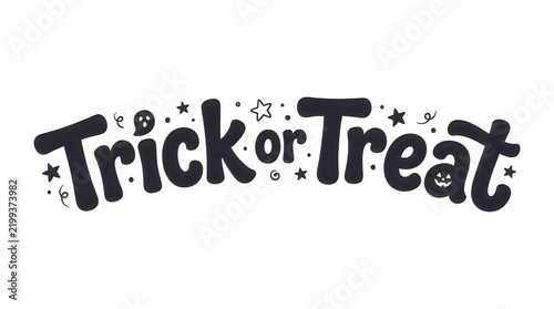 Black trick or treat text design with decorative stars and dots