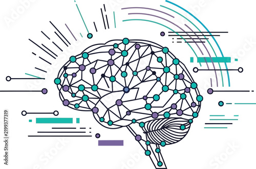 Digital human brain network icon with data nodes