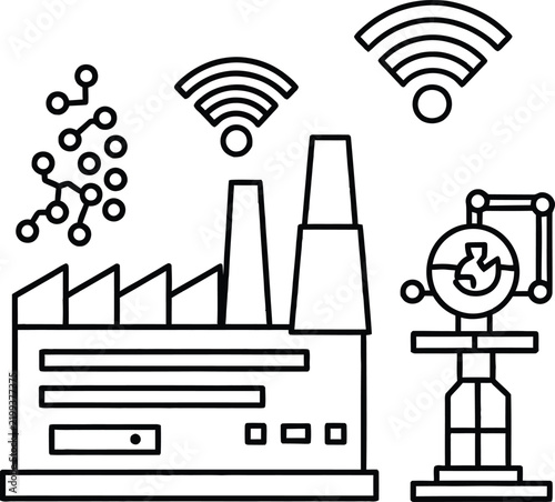 Smart factory icon with wifi and network symbols
