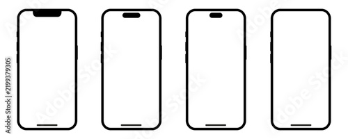 Obraz na płótnie Smartphone frame mockup set, modern mobile screen template evolution
