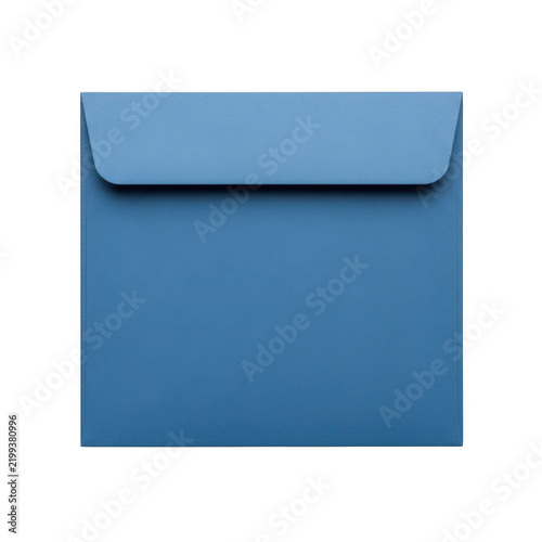 Square blue paper envelope for mail and greeting cards isolated on transparent background