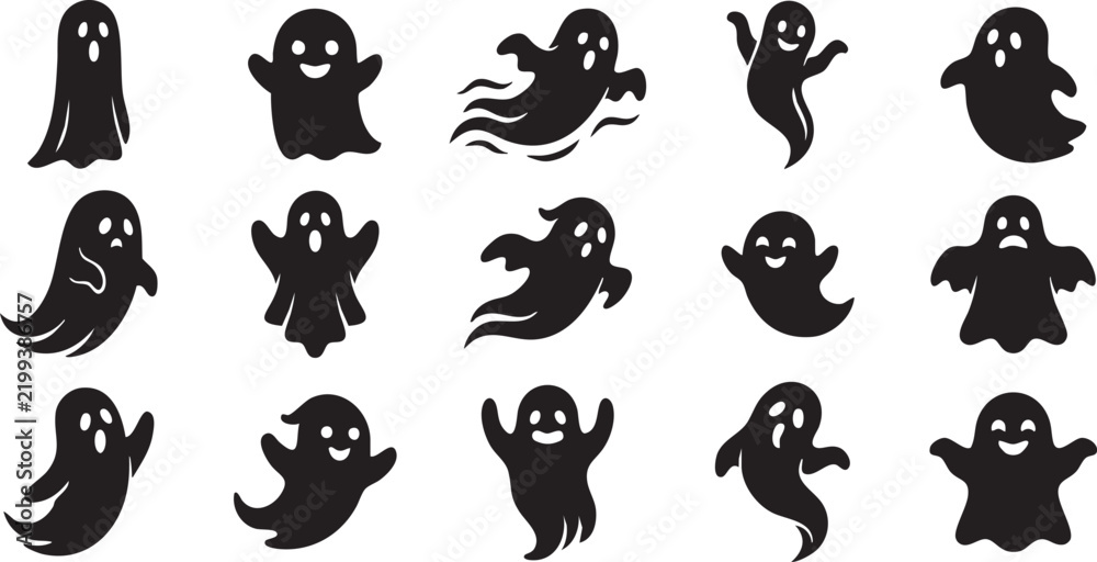 Obraz premium Ghost Collection of black ghost silhouettes for Halloween design