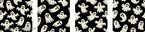 Seamless pattern with cute cartoon ghosts