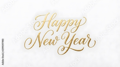 Golden calligraphy Happy New Year lettering on a white background for festive celebrations