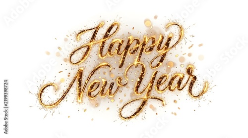 Golden sparkling handwritten happy new year calligraphy with festive glitter effect