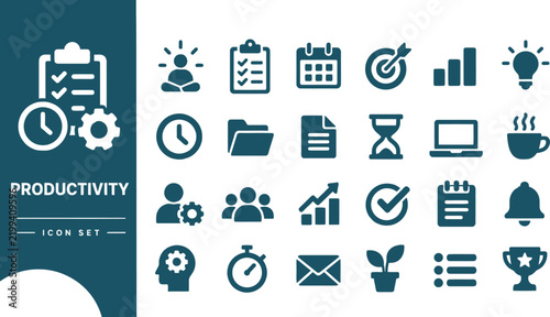 Productivity icon set time management business symbols vector