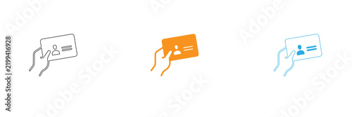 Hand holding an identification card with a person icon in three color variations