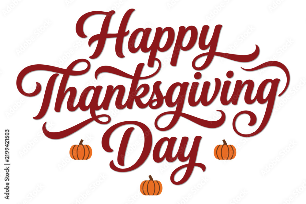 Fototapeta premium Decorative happy thanksgiving day text design with small orange pumpkins isolated on a plain white background for holidays