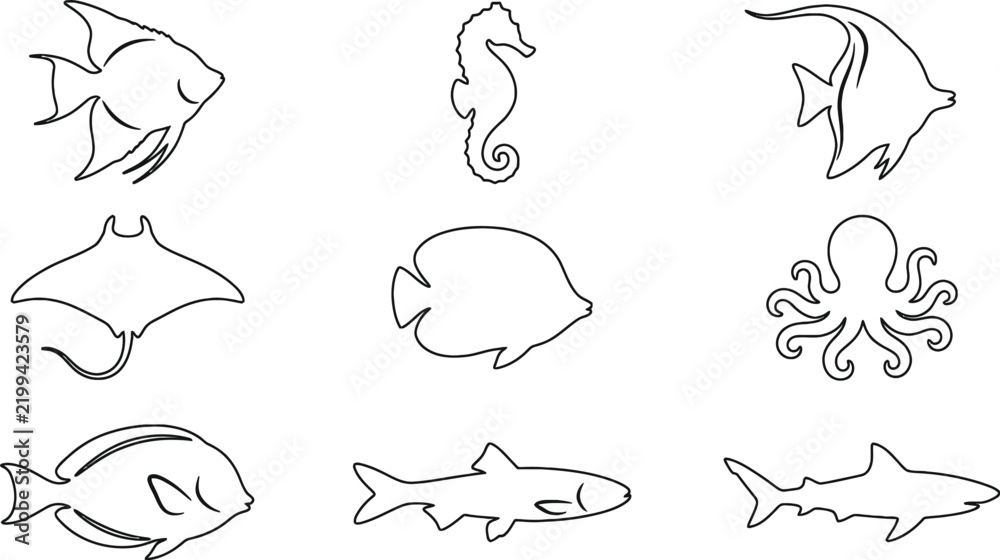 Obraz premium Vintage engraving of various fish illustrations in a scientific style
