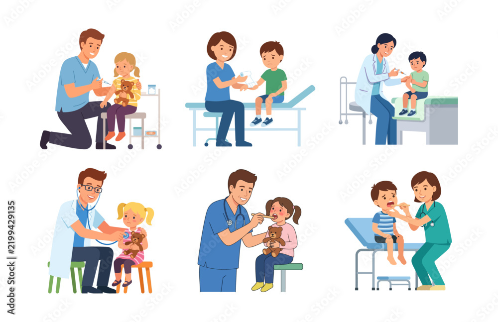 Fototapeta premium Professional Medical Caregivers and Pediatric Doctors Examining Children Patients