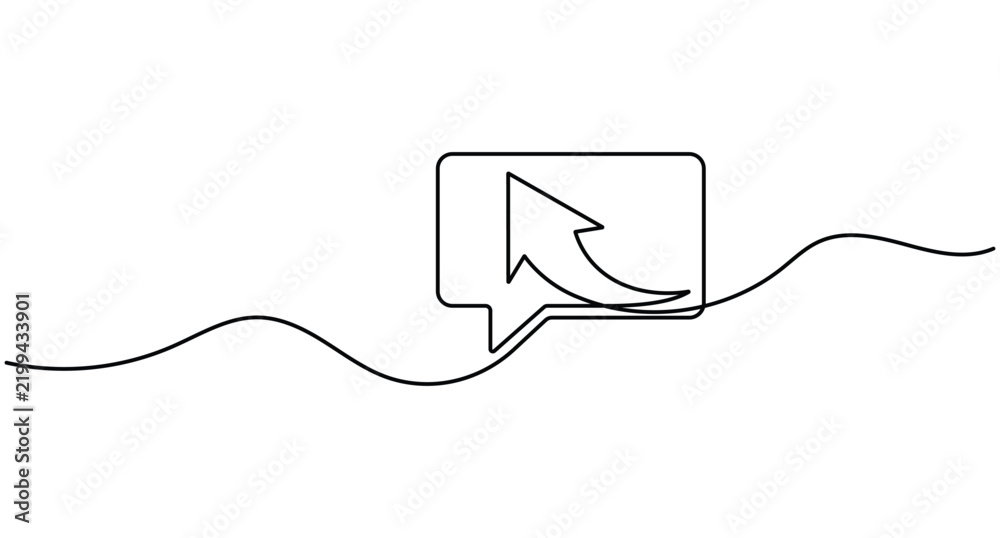 Obraz premium Speech bubble arrow continuous one line art, single line growth communication concept, editable stroke minimal outline vector illustration.